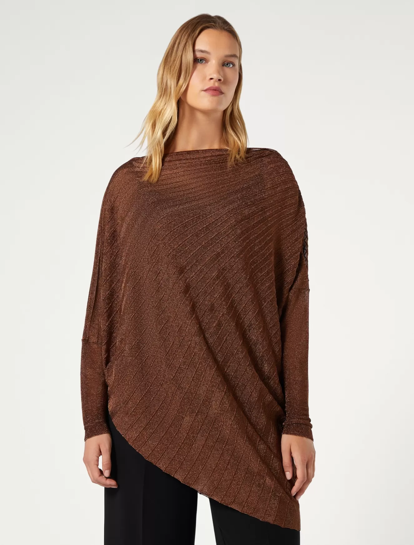 Pullover Und Strickwaren | Pullover Und Strickwaren<Marina Rinaldi Asymmetrischer Pullover im Rippenmuster CARAMEL