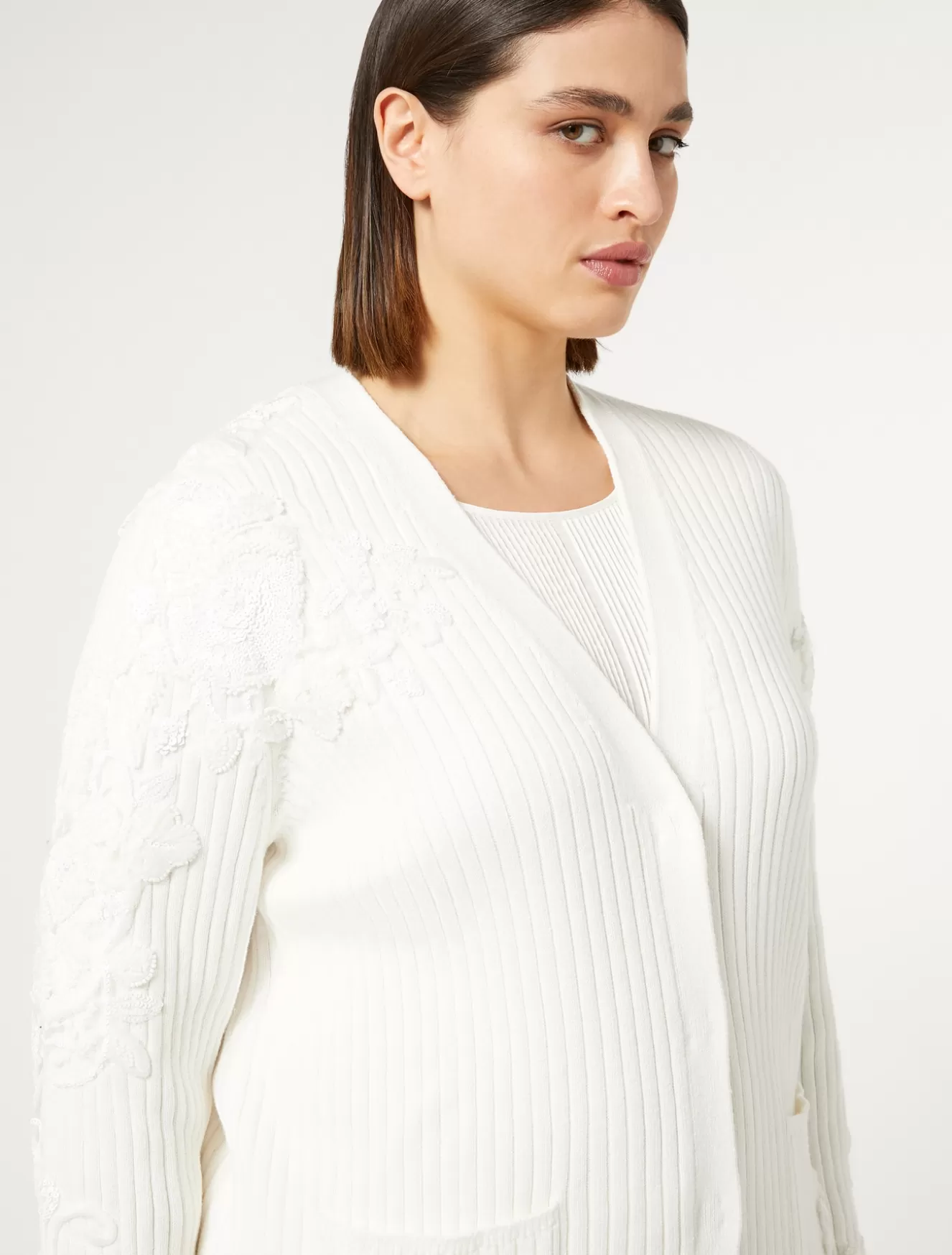 Pullover Und Strickwaren | Pullover Und Strickwaren<Marina Rinaldi Bestickter Cardigan aus Baumwolle WEISS