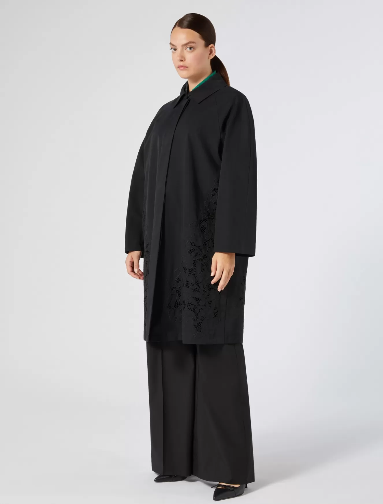 Mäntel & Trenchcoats | Mäntel & Trenchcoats<Marina Rinaldi Bestickter Regenmantel aus wasserabweisendem Twill SCHWARZ