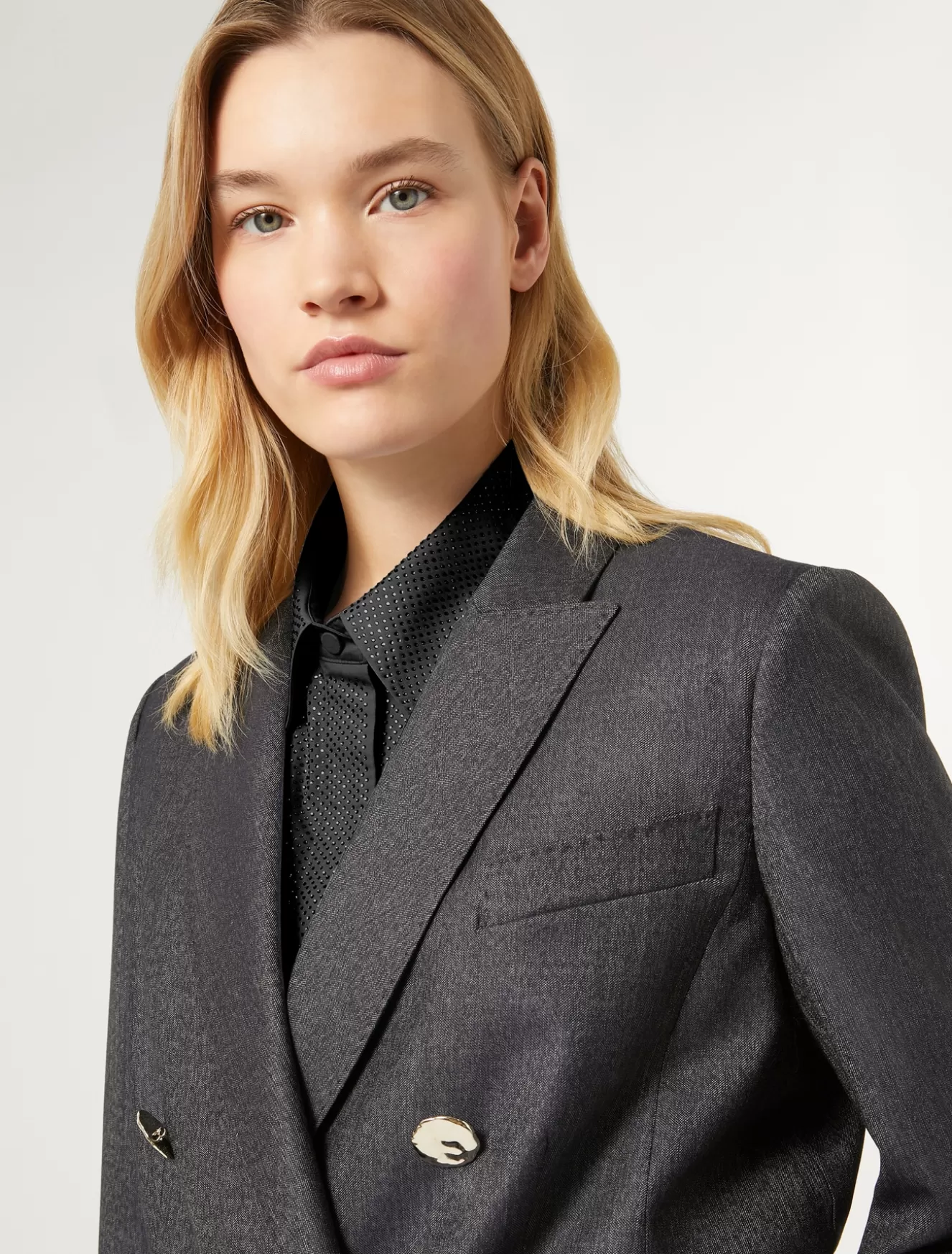 Jacken & Blazer | Jacken & Blazer<Marina Rinaldi Blazer aus Wolle und Seide JEANSBLAU