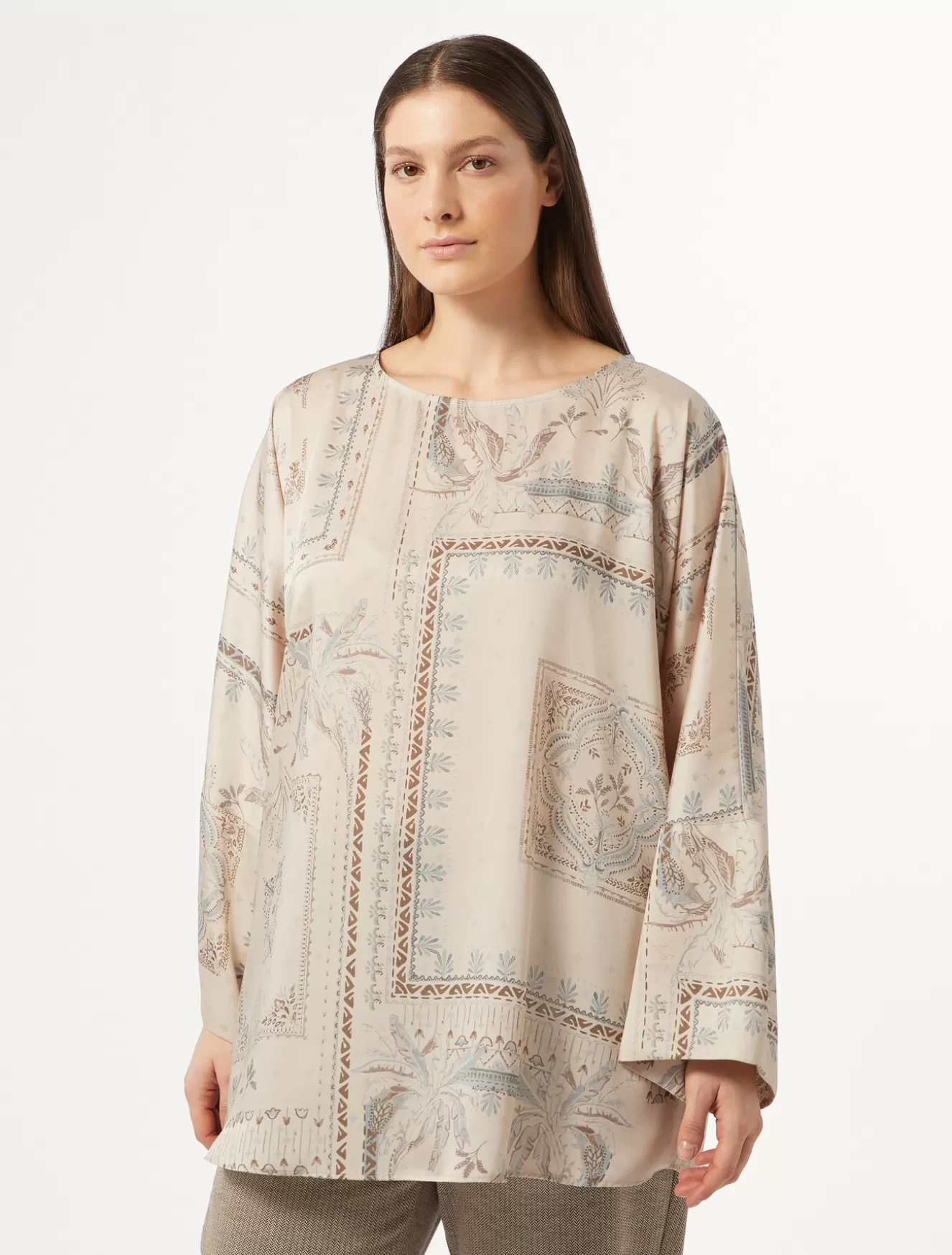 Blusen | Blusen<Marina Rinaldi Bluse aus bedrucktem Twill BEIGE