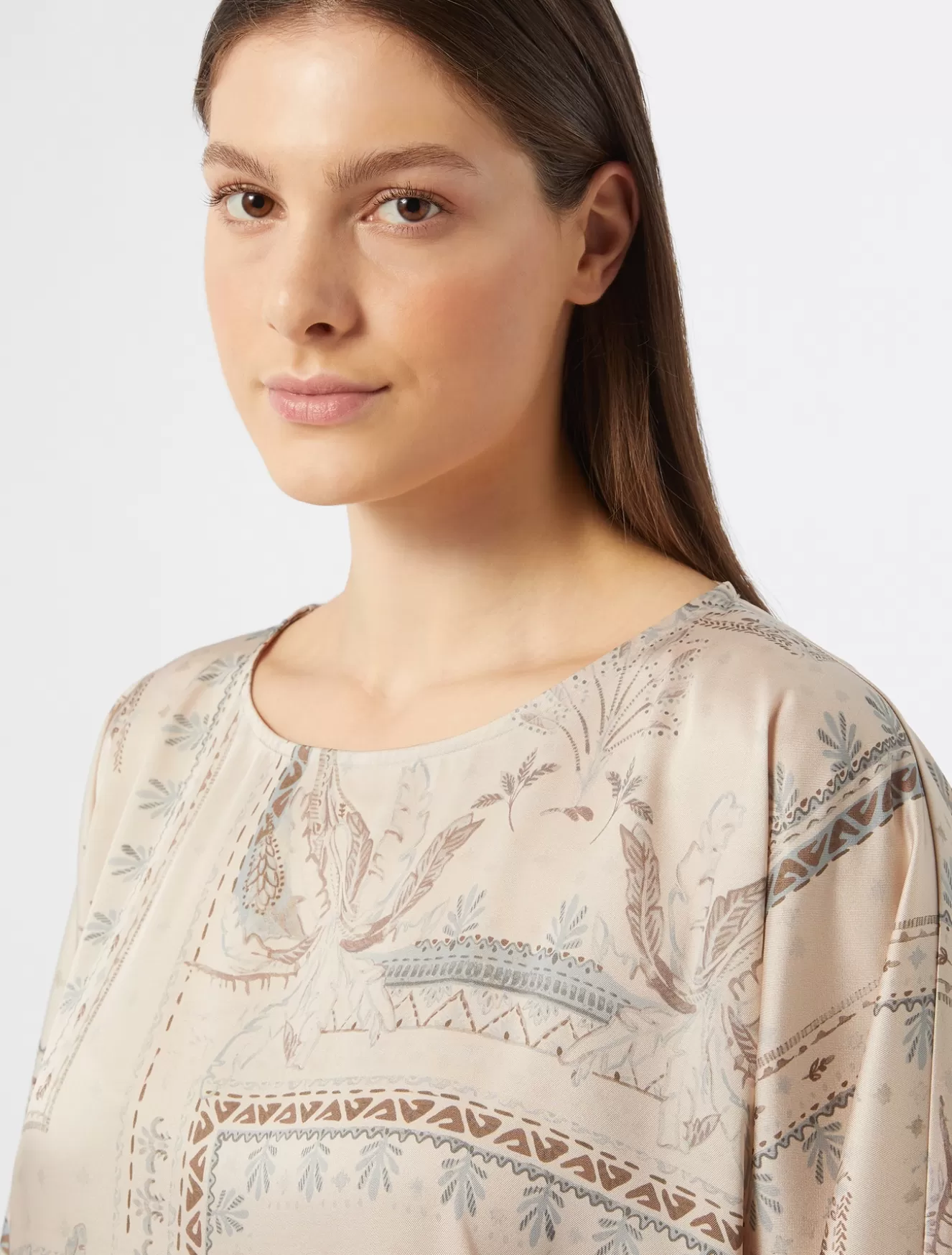 Blusen | Blusen<Marina Rinaldi Bluse aus bedrucktem Twill BEIGE