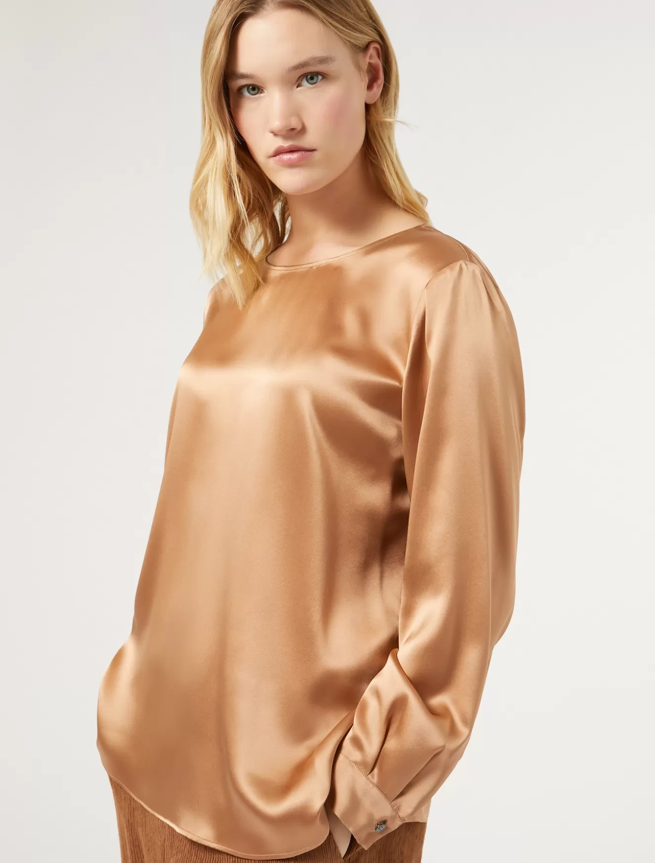 Blusen | Blusen<Marina Rinaldi Bluse aus Seidensatin KAMEL