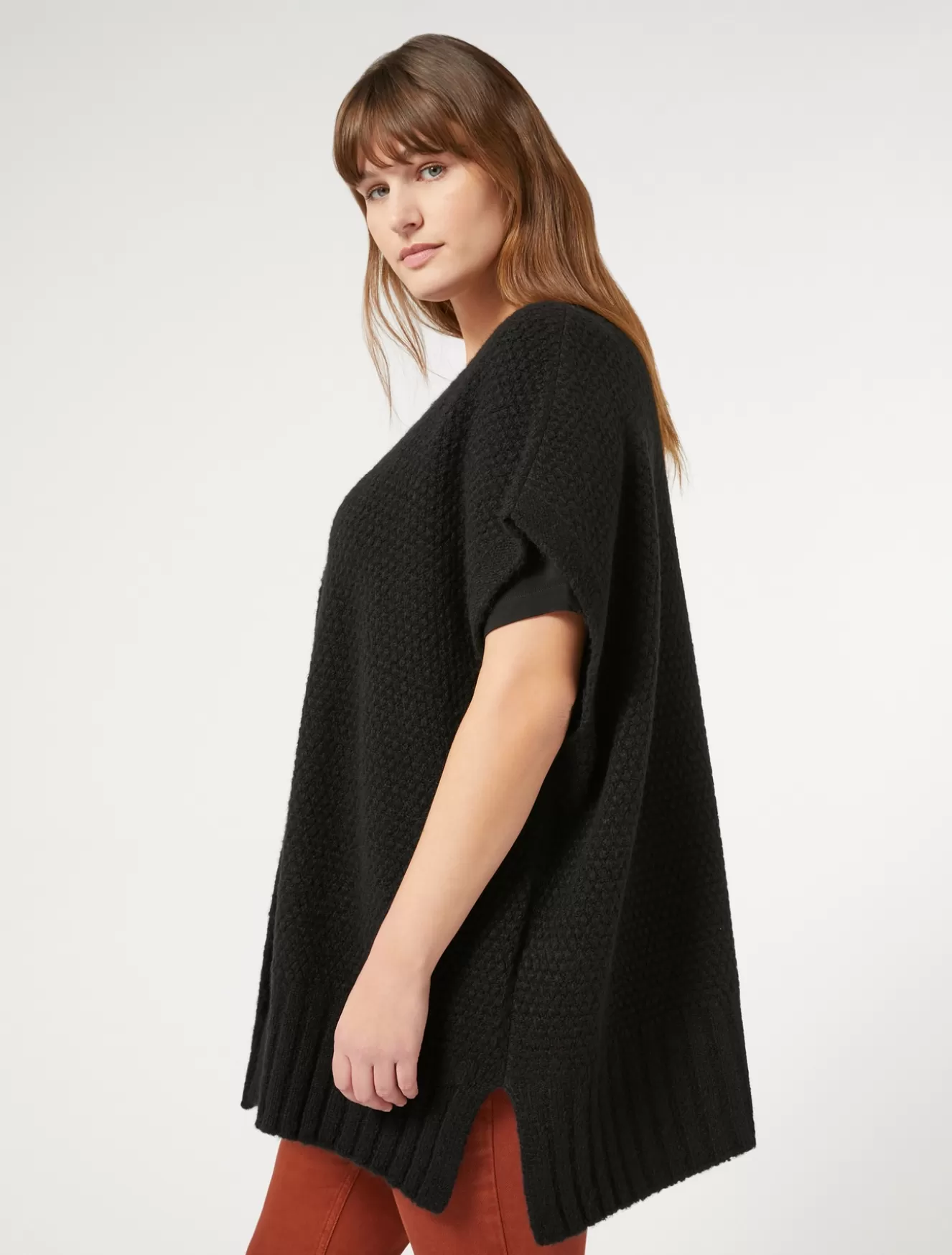 Pullover Und Strickwaren | Pullover Und Strickwaren<Marina Rinaldi Cape aus Wollmischung SCHWARZ