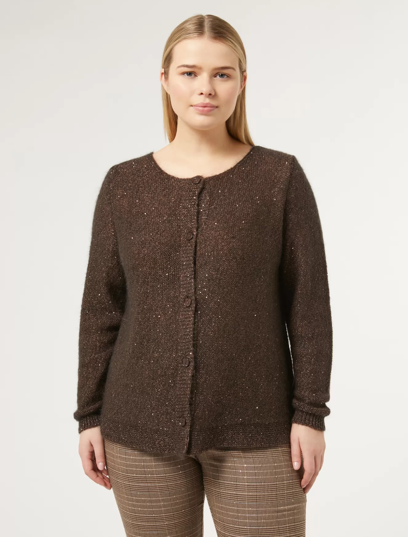 Pullover Und Strickwaren | Pullover Und Strickwaren<Marina Rinaldi Cardigan aus Mohair und Pailletten DUNKELBRAUN