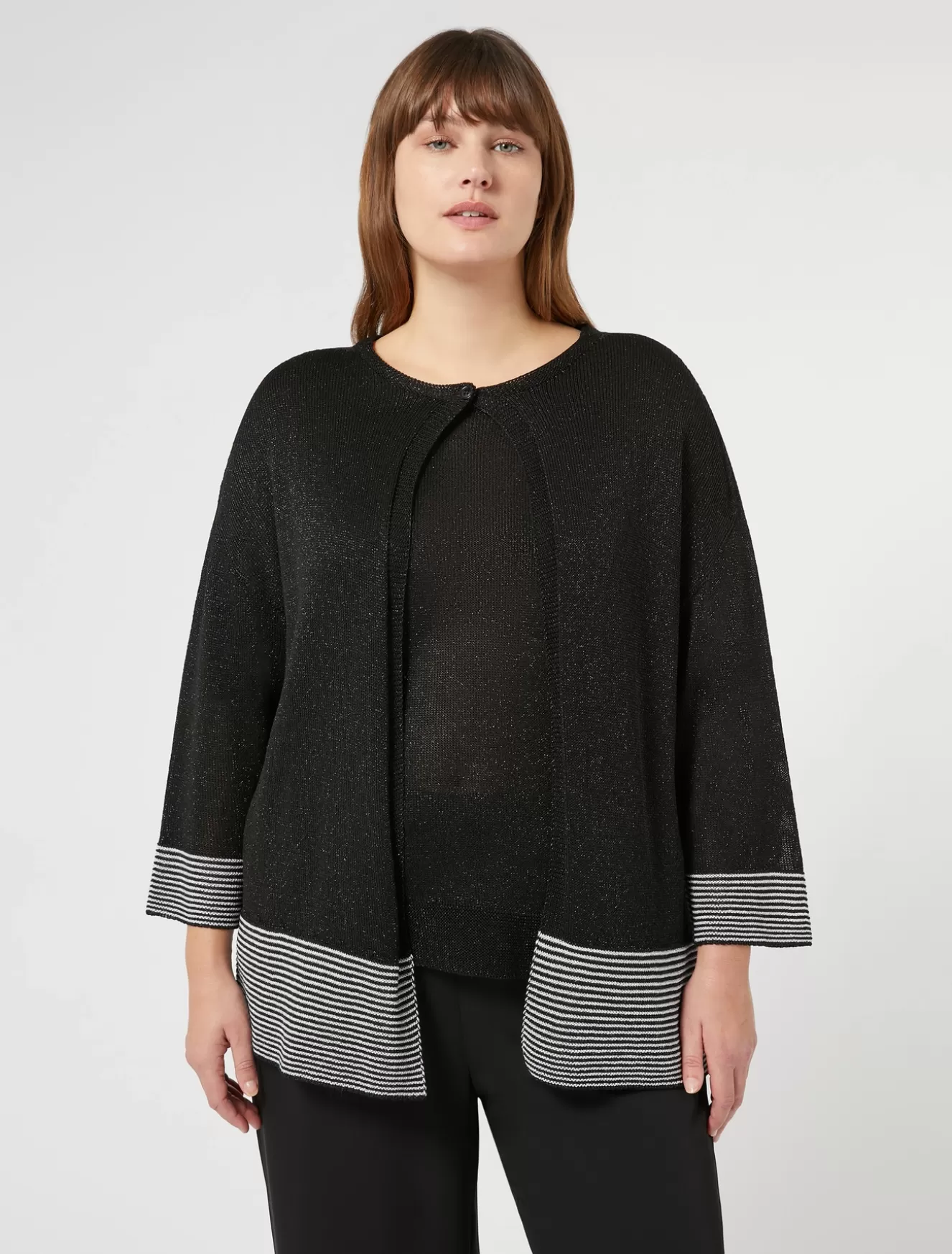 Pullover Und Strickwaren | Pullover Und Strickwaren<Marina Rinaldi Cardigan aus Viskose und Lurex SCHWARZ