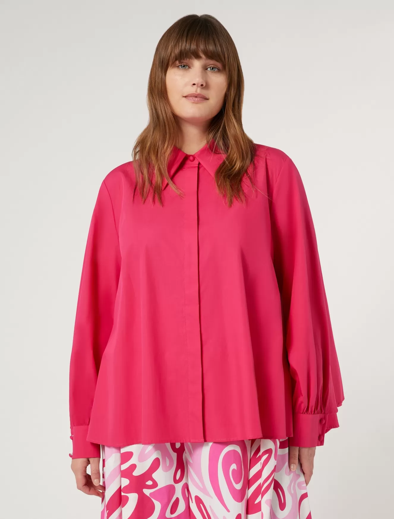 Blusen<Marina Rinaldi Hemdbluse aus Baumwolle FUCHSIE