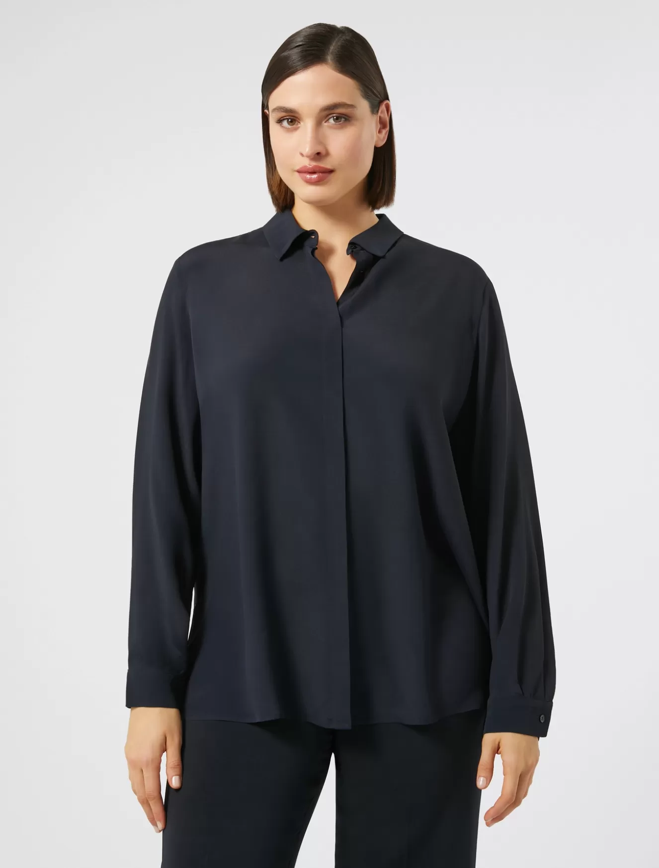 Blusen | Blusen<Marina Rinaldi Hemdbluse aus Crêpe de Chine-Seidengemisch ULTRAMARINE