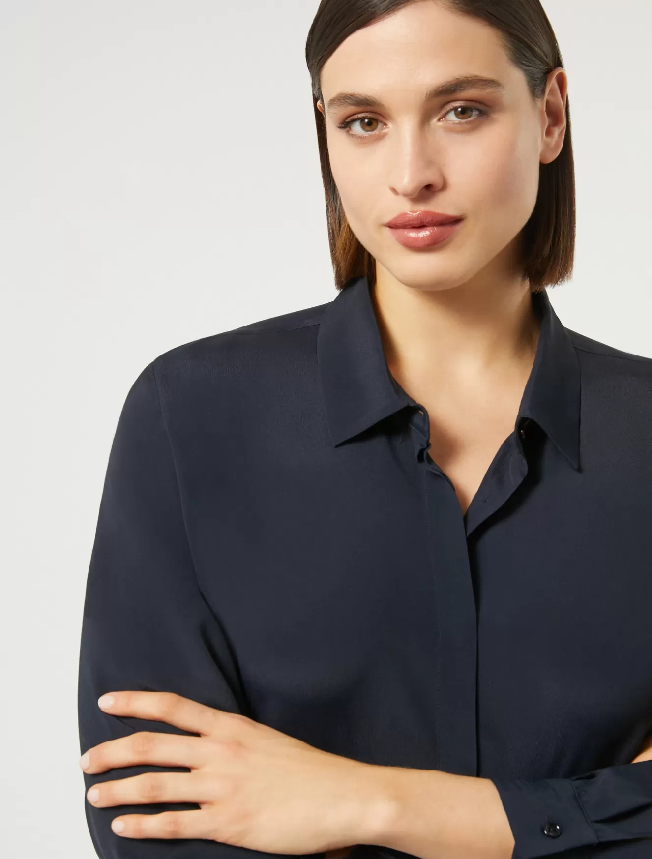 Blusen | Blusen<Marina Rinaldi Hemdbluse aus Crêpe de Chine-Seidengemisch ULTRAMARINE