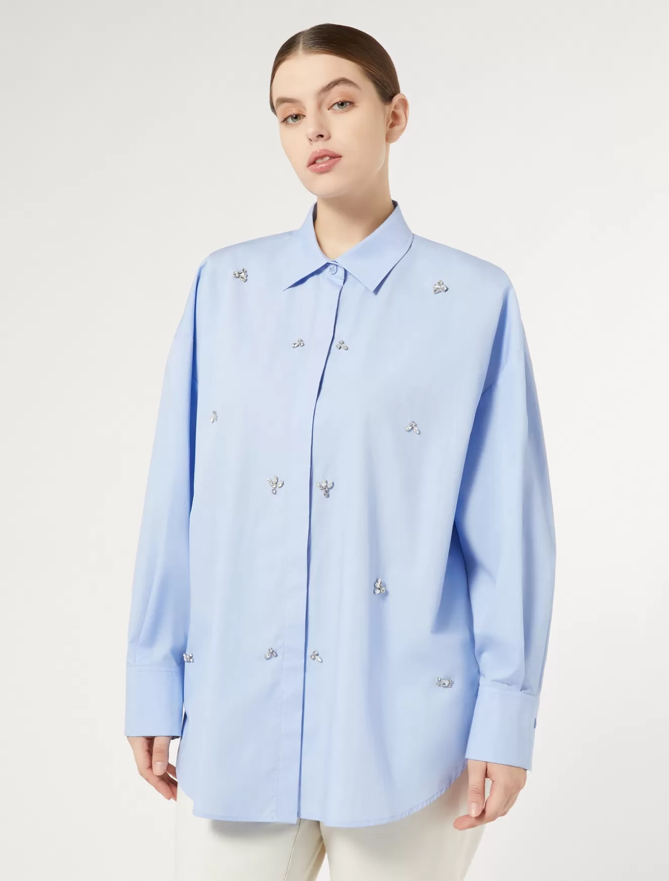 Blusen | Blusen<Marina Rinaldi Hemdbluse aus Popeline mit Stickerei AZURBLAU