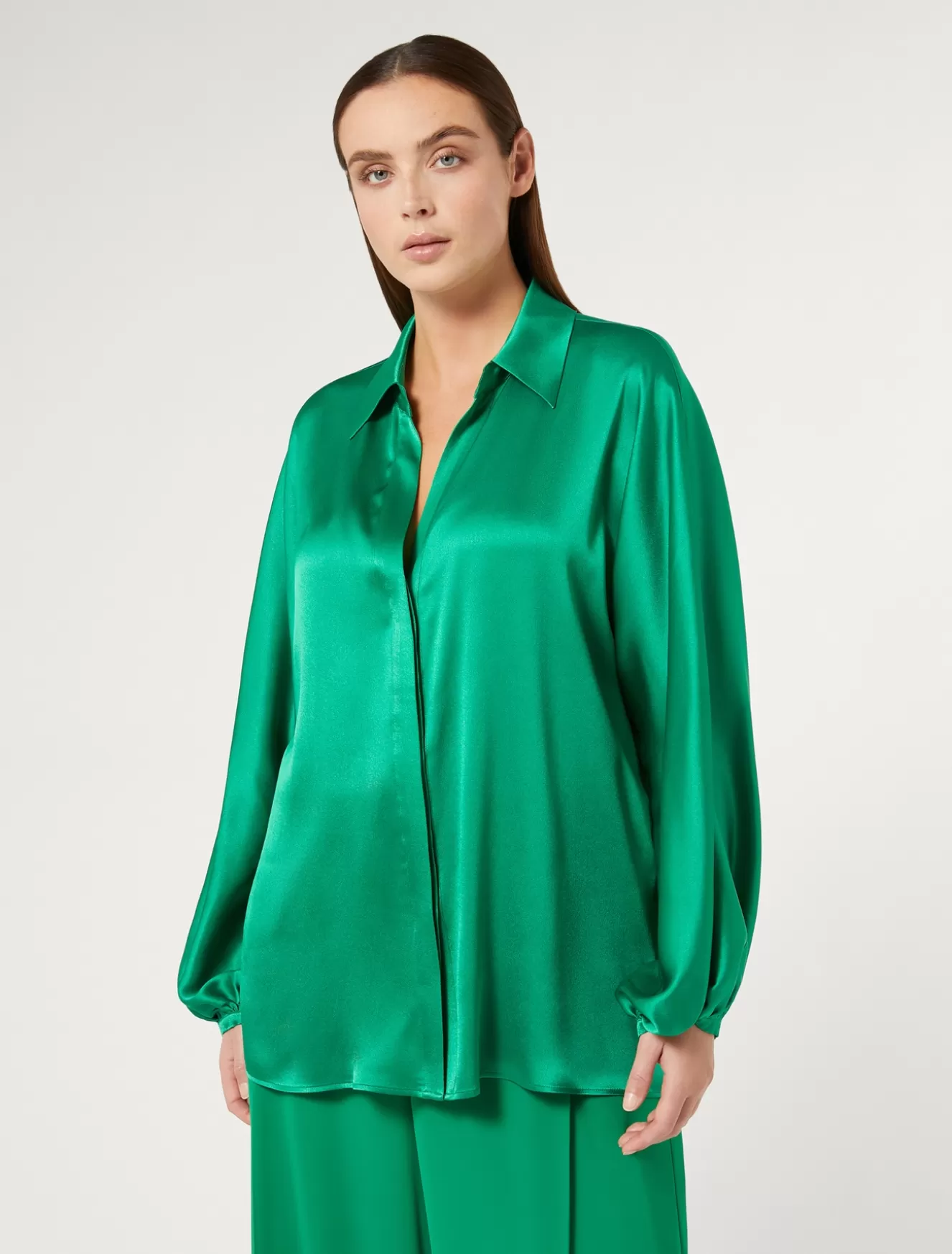 Blusen | Blusen<Marina Rinaldi Hemdbluse aus Satin FAHNENGRUEN