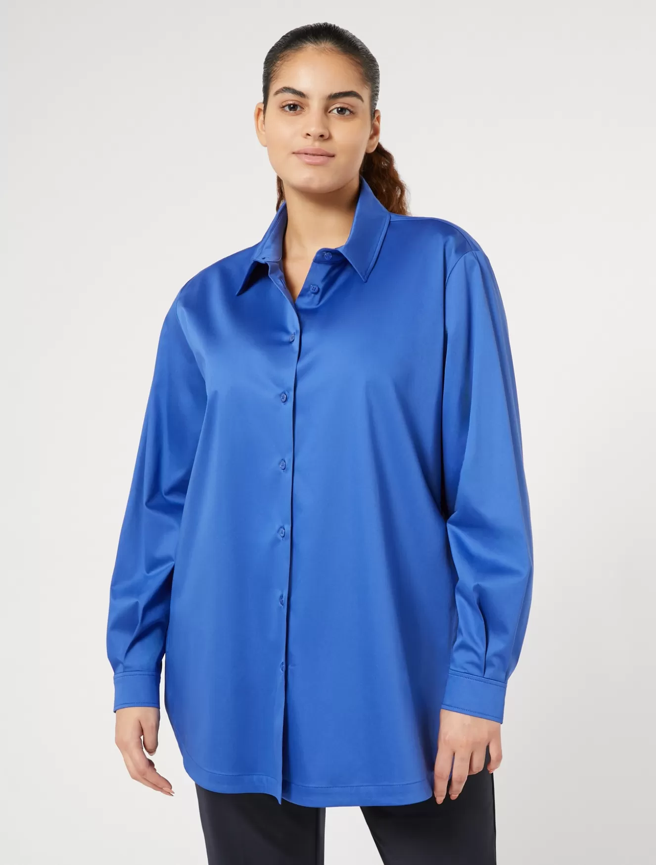 Blusen | Blusen<Marina Rinaldi Hemdbluse aus Satin mit Stretchanteil CHINABLAU