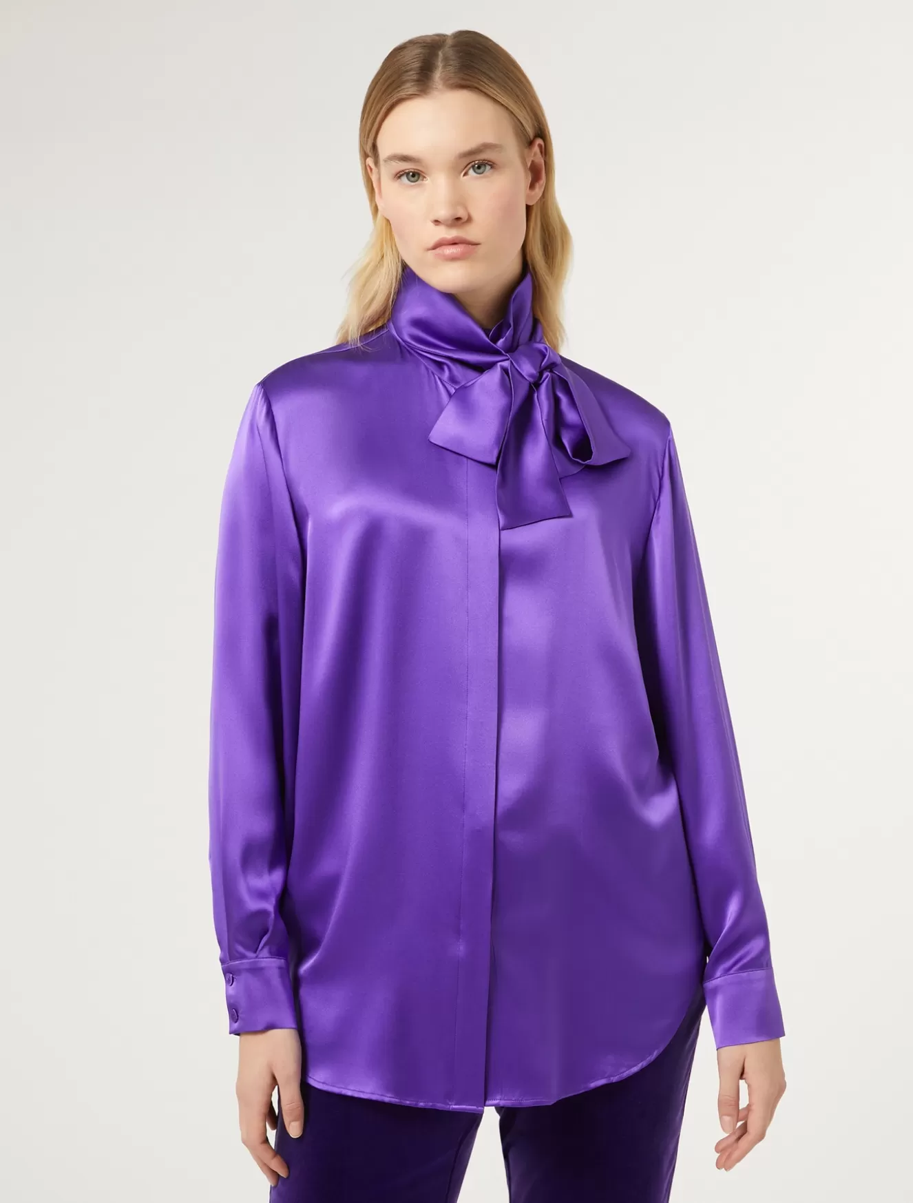 Blusen | Blusen<Marina Rinaldi Hemdbluse aus Seidensatin VIOLETT