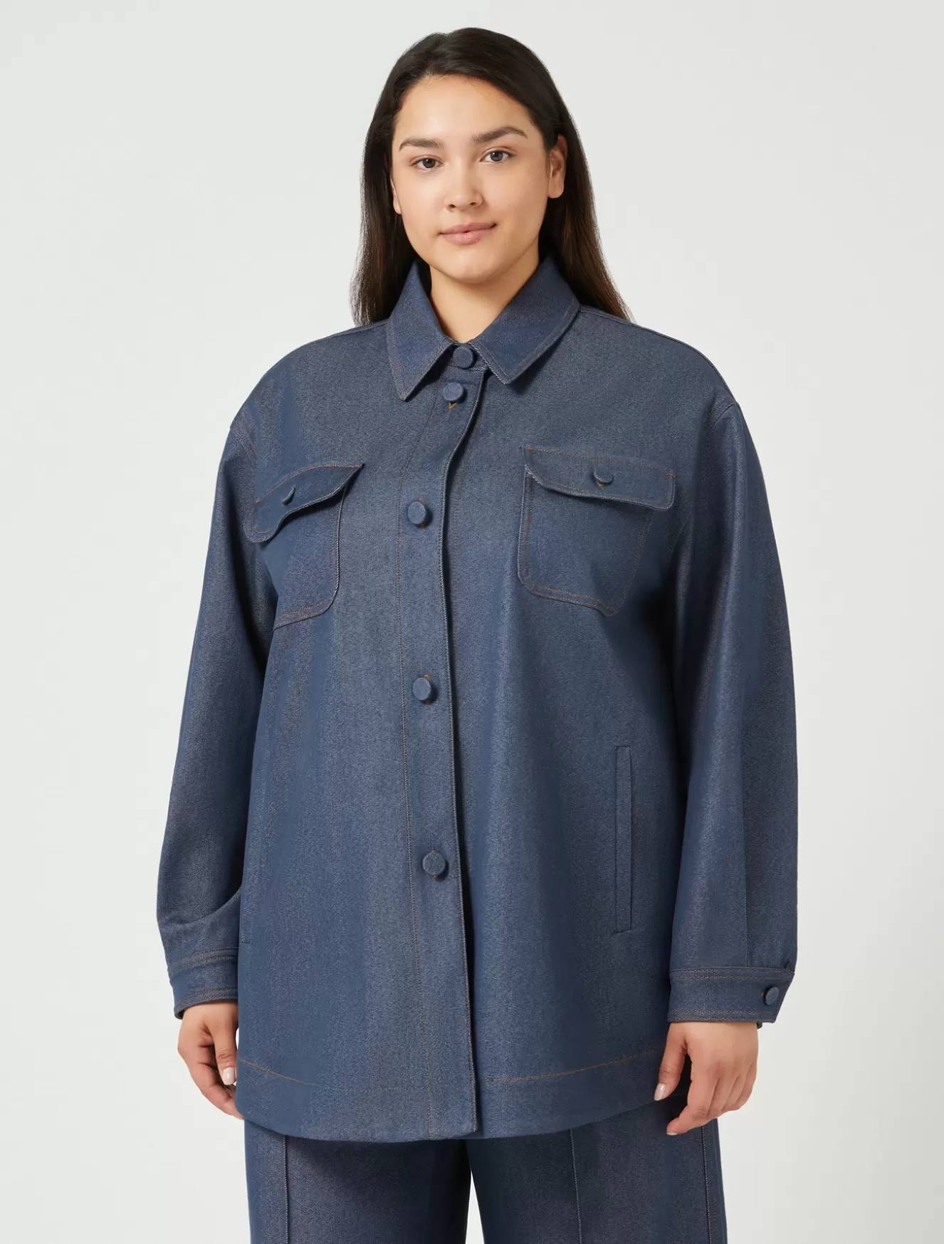 Blusen | Blusen<Marina Rinaldi Jacke aus Baumwollmisch-Bull JEANSBLAU