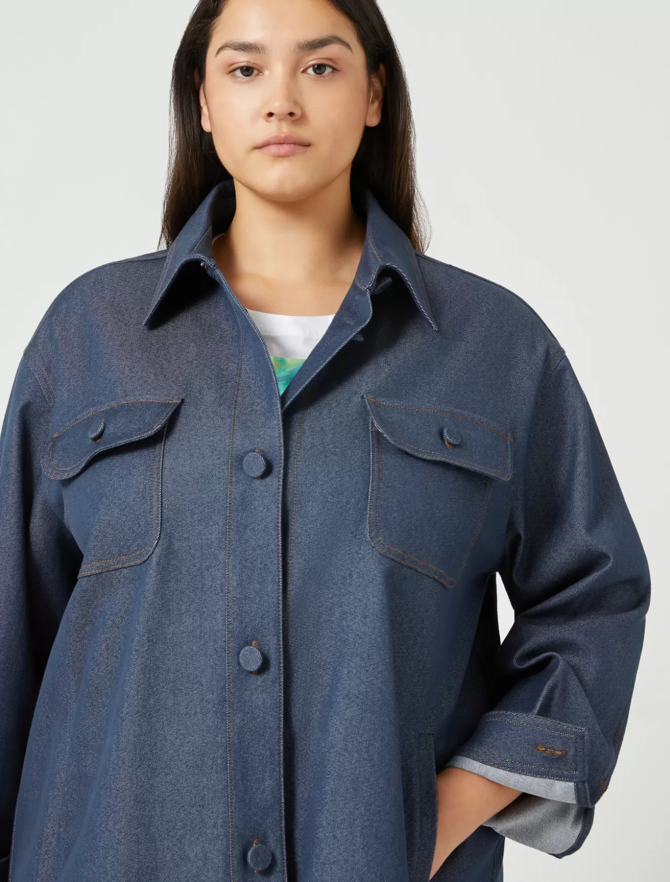 Blusen | Blusen<Marina Rinaldi Jacke aus Baumwollmisch-Bull JEANSBLAU