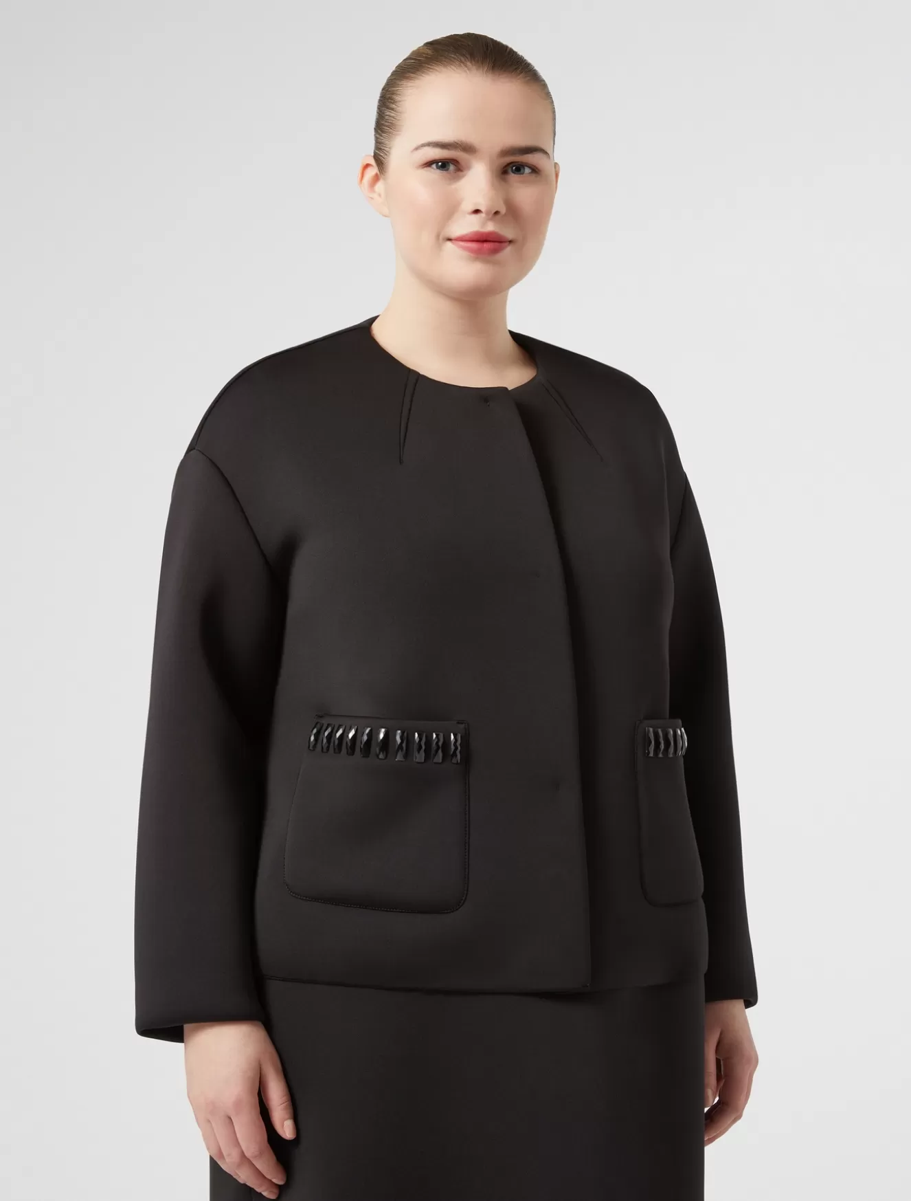 Jacken & Blazer | Jacken & Blazer<Marina Rinaldi Jacke aus Neopren mit Stickerei SCHWARZ