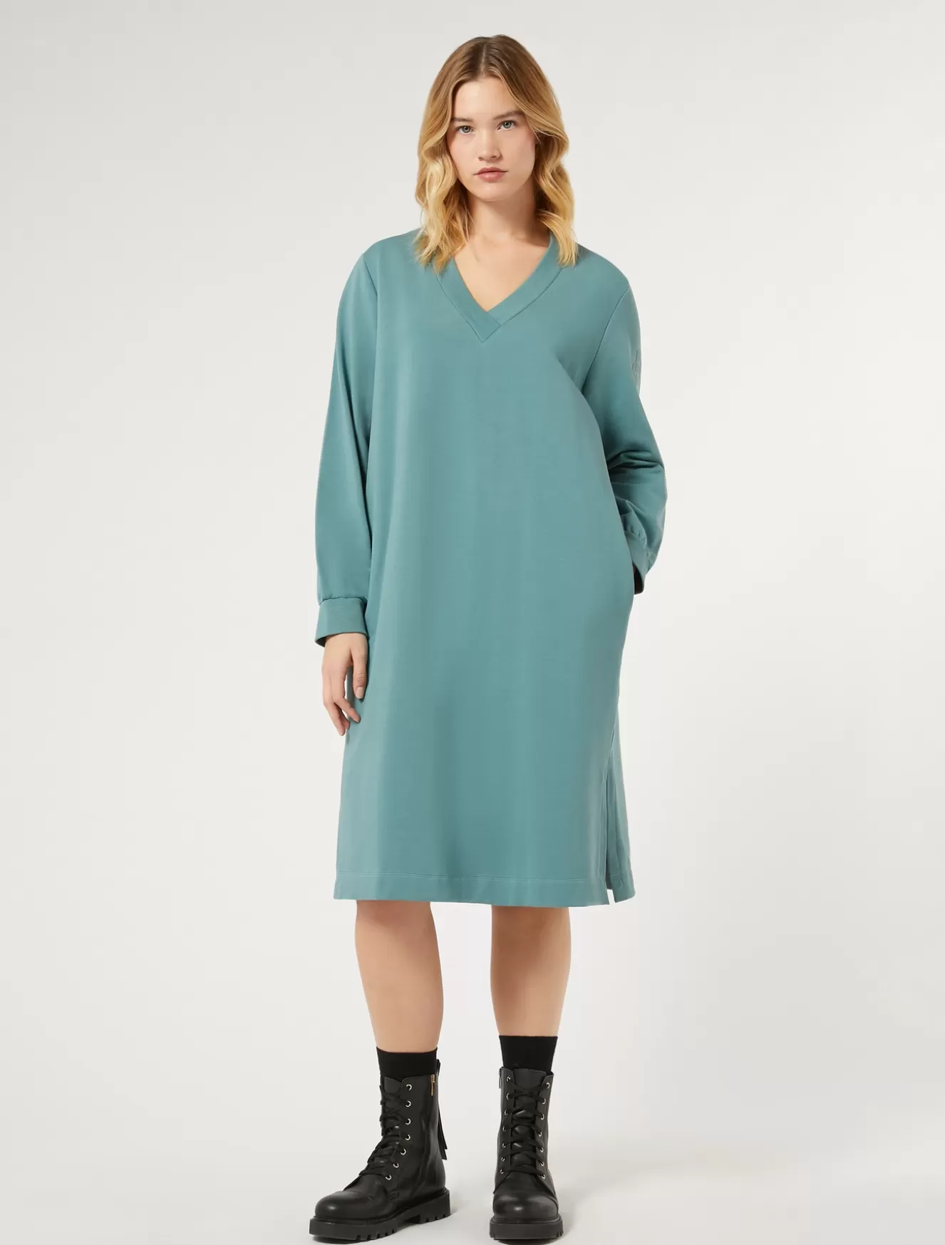 Kleider | Kleider<Marina Rinaldi Kleid aus Baumwoll-Sweatjersey mit Stretch SALBEIGRUEN