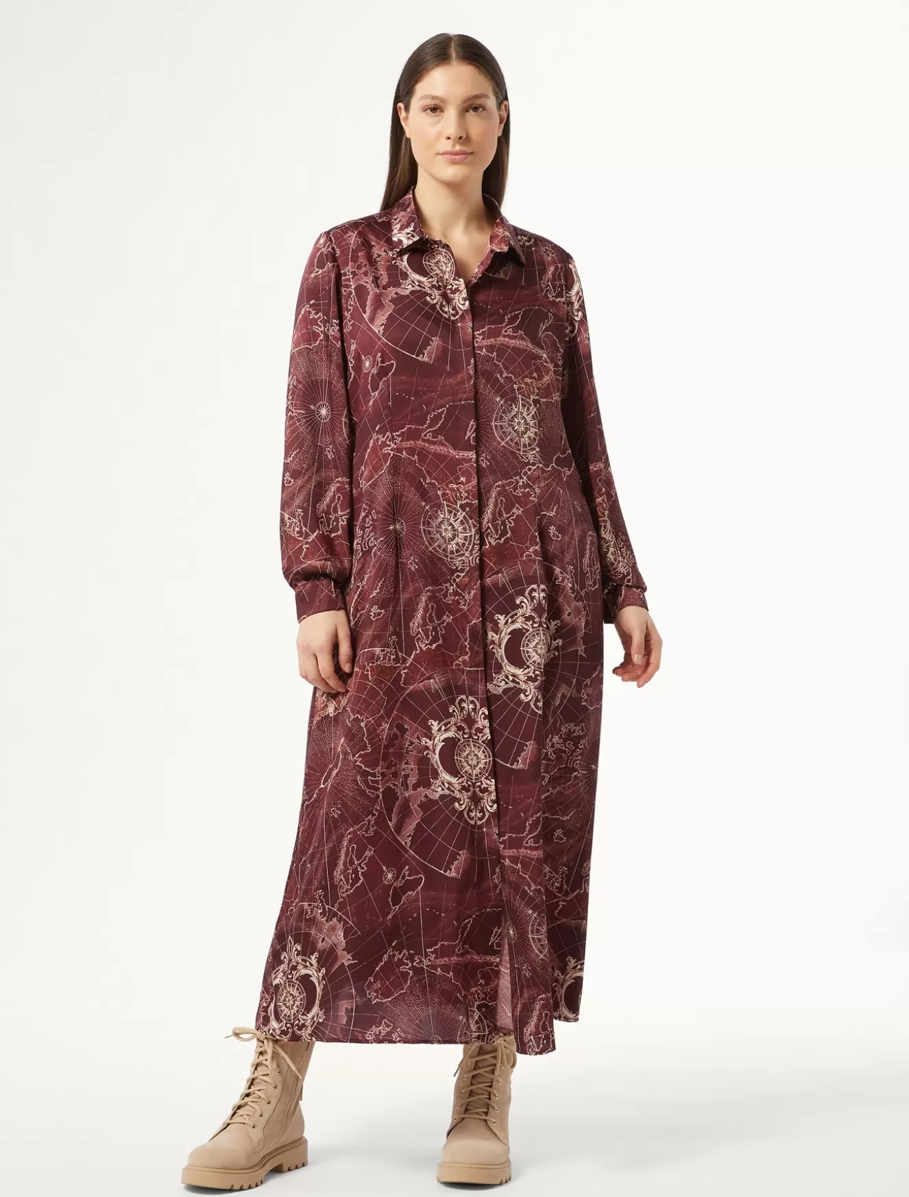 Kleider | Kleider<Marina Rinaldi Kleid aus bedrucktem Twill BORDEAUX