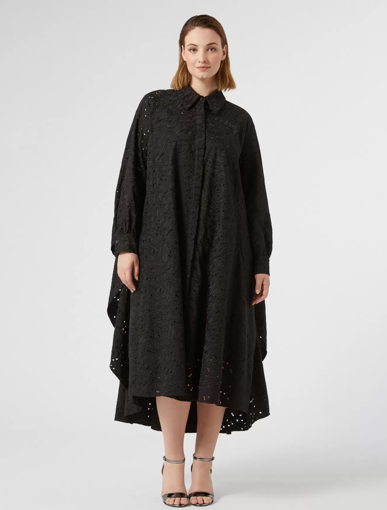 Kleider | Kleider<Marina Rinaldi Kleid aus Popeline mit Lochstickerei SCHWARZ