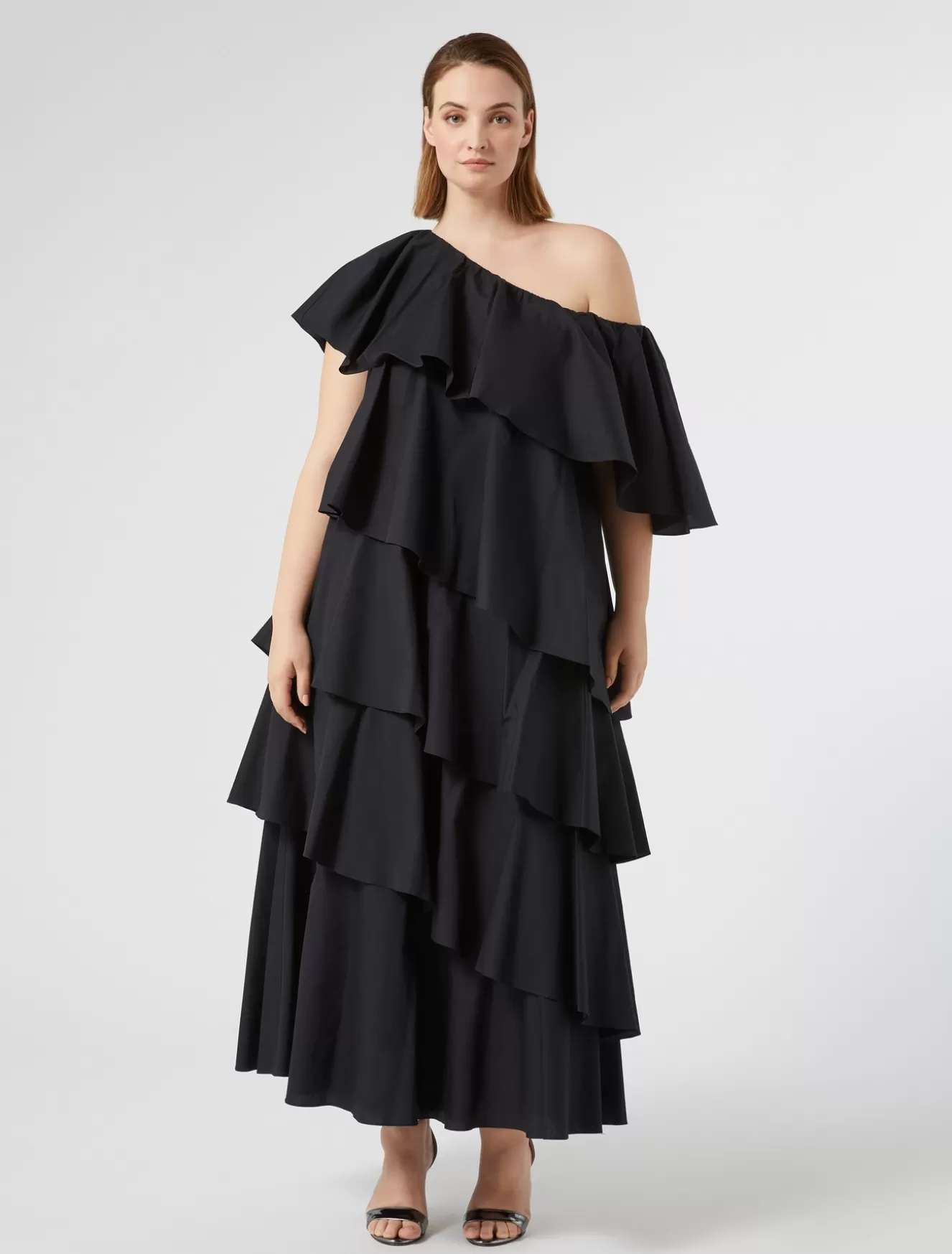 Kleider | Kleider<Marina Rinaldi Kleid aus Popeline mit Rüschen SCHWARZ