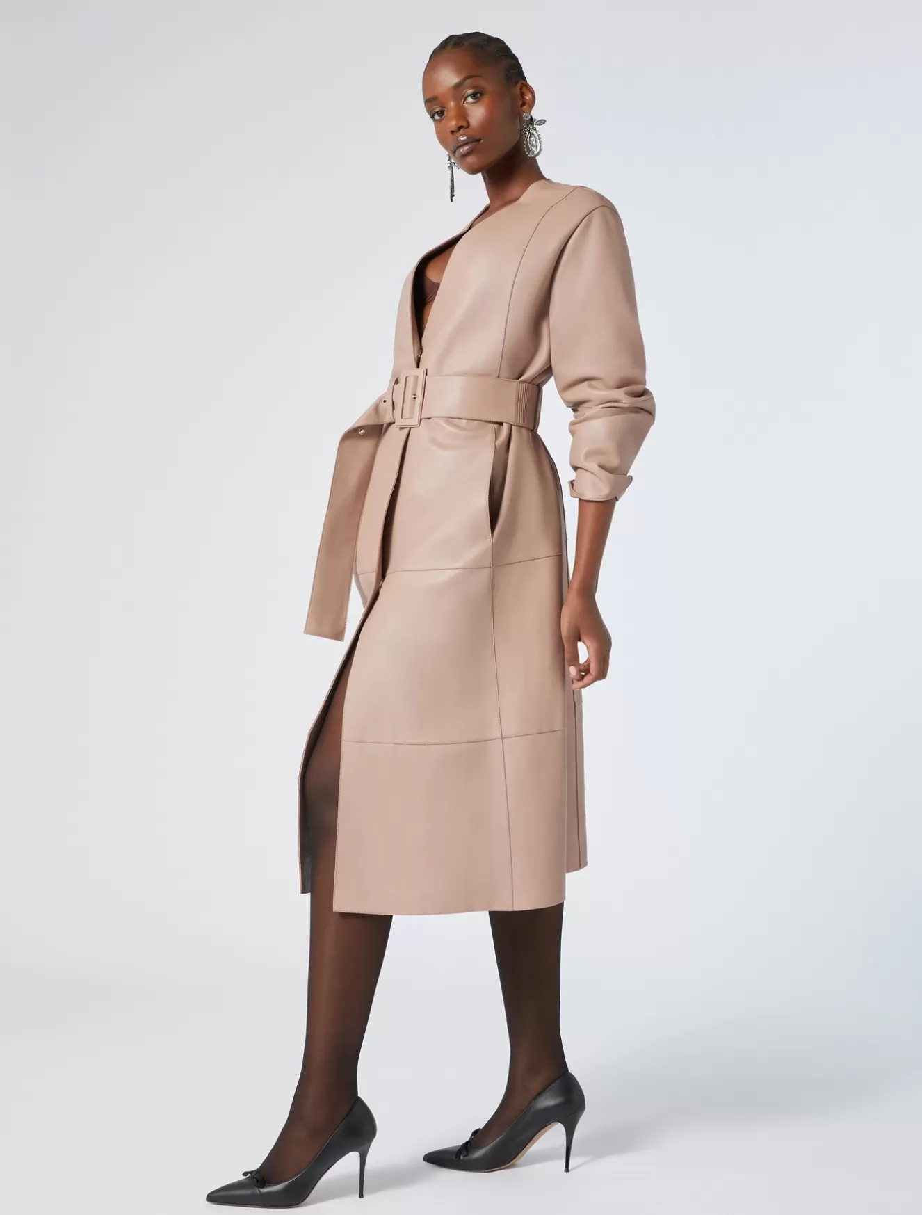 Mäntel & Trenchcoats | Mäntel & Trenchcoats<Marina Rinaldi Leichter Mantel aus Nappaleder und Jersey BROWNNUDE