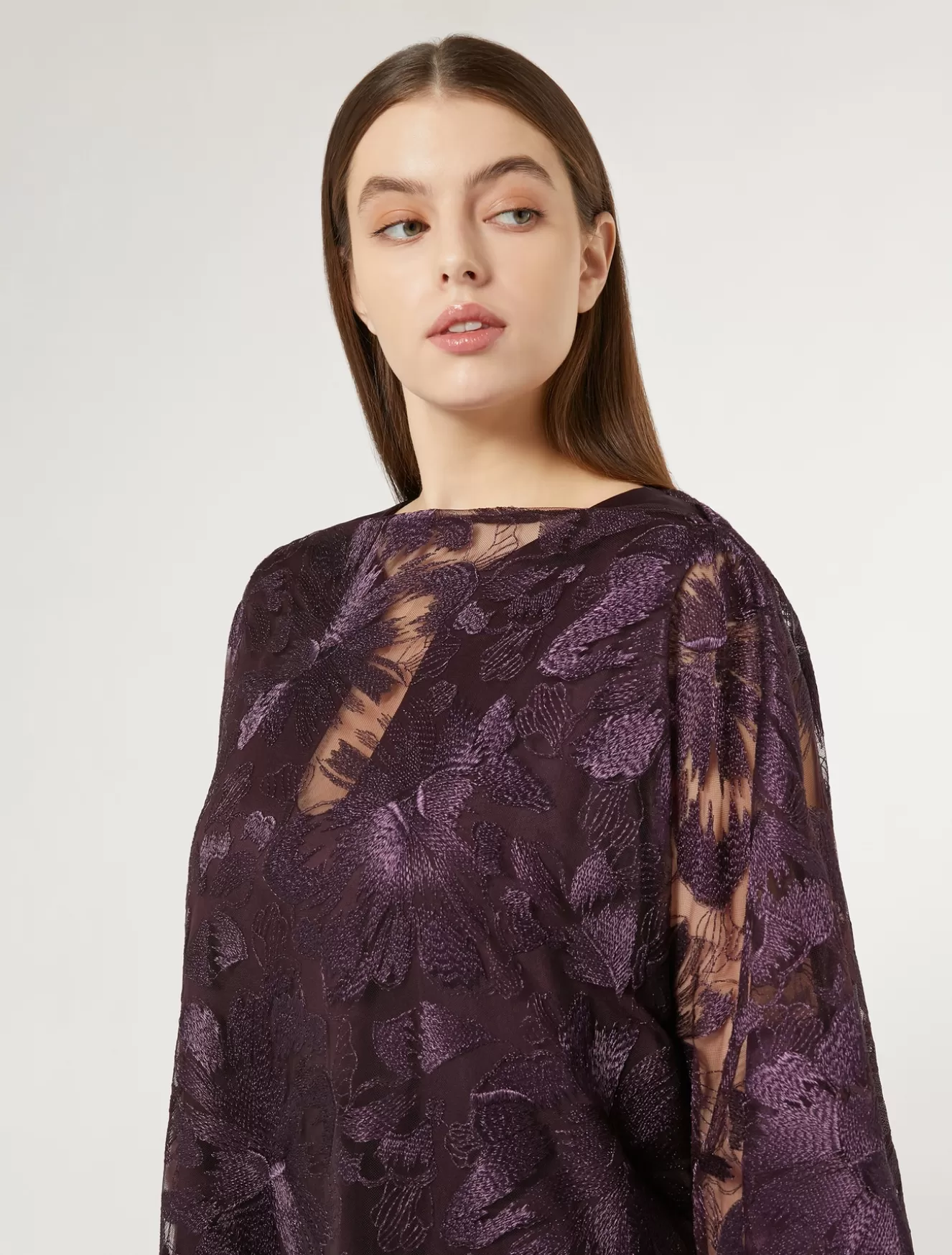 Jacken | Blusen<Marina Rinaldi Poncho aus besticktem Tüll BORDEAUX