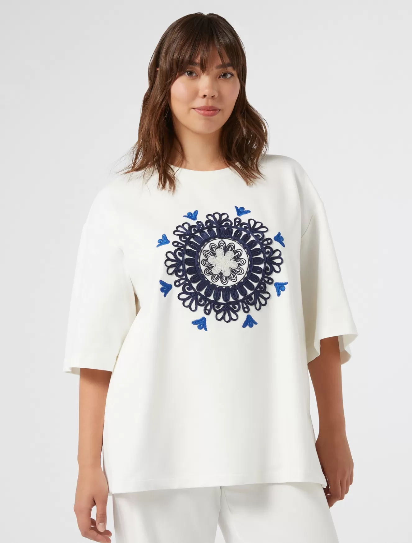 Tops & T-shirts | Tops & T-shirts<Marina Rinaldi Sweatshirt aus Jersey mit Stickerei ELFENBEINFARBEN