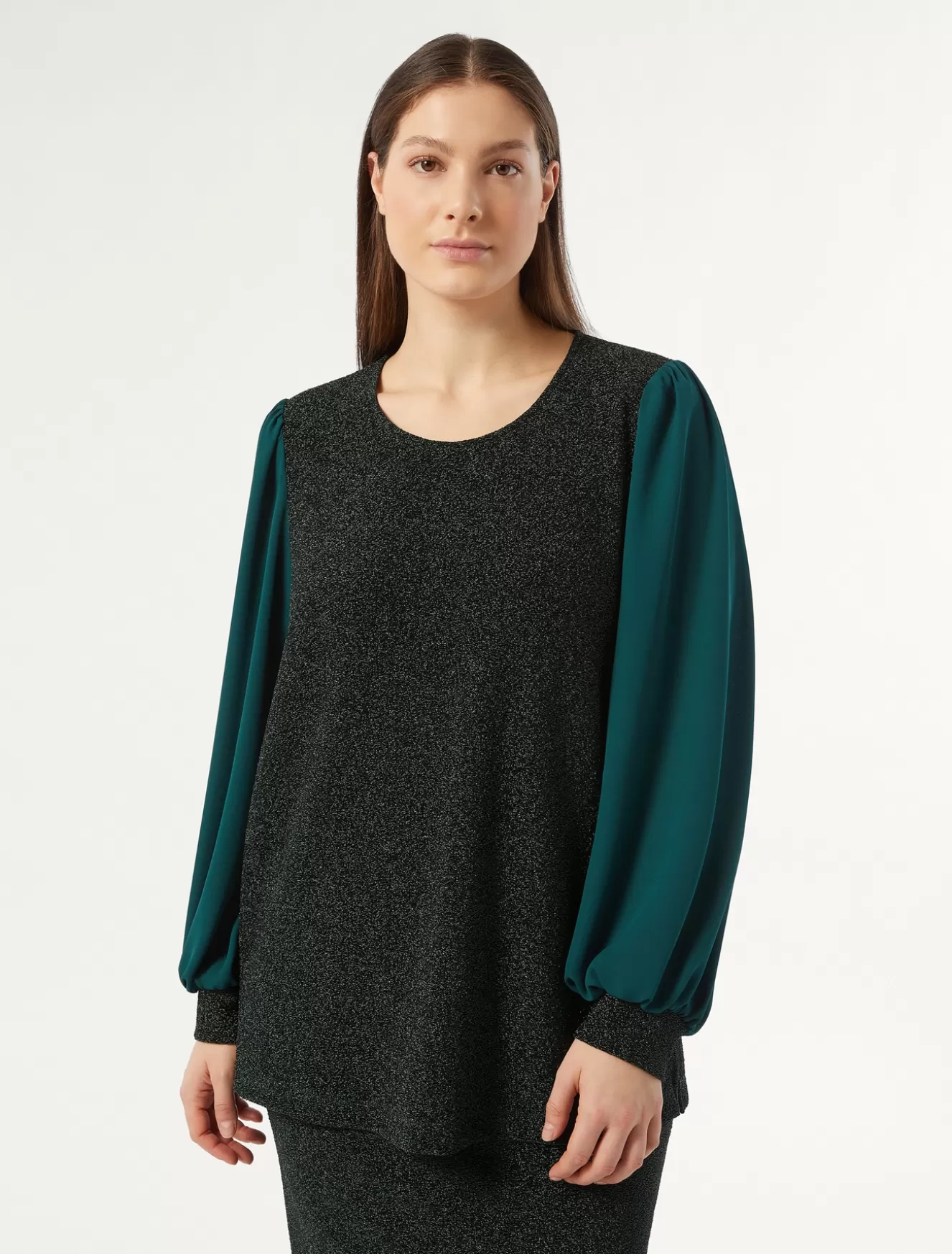 Tops & T-shirts | Tops & T-shirts<Marina Rinaldi Sweatshirt aus Lamé-Jersey und Georgette DOUNKEL-GRUEN