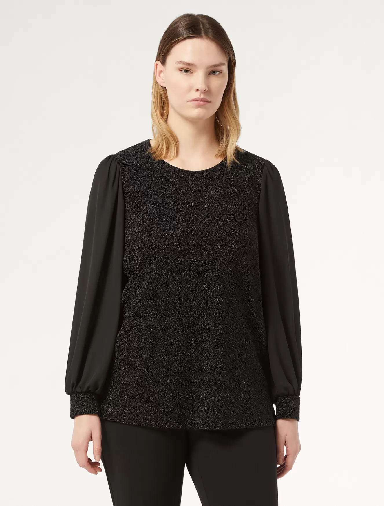 Tops & T-shirts | Tops & T-shirts<Marina Rinaldi Sweatshirt aus Lamé-Jersey und Georgette SCHWARZ