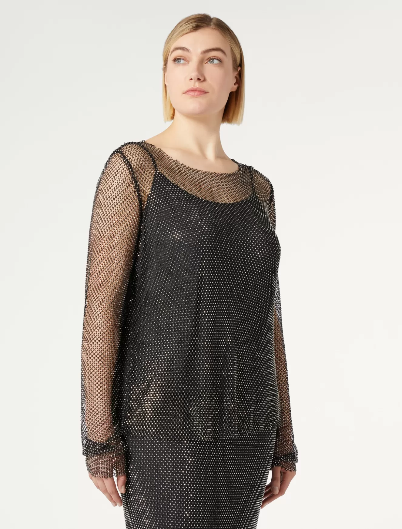 Tops & T-shirts | Tops & T-shirts<Marina Rinaldi Top aus Netzgewebe mit Strass SCHWARZ