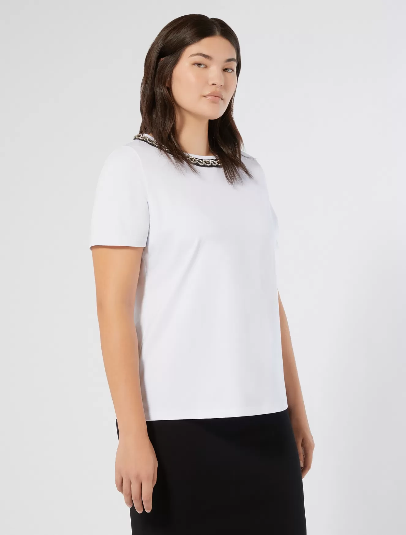 Tops & T-shirts | Tops & T-shirts<Marina Rinaldi T-Shirt aus Jersey mit Stickerei WEISS