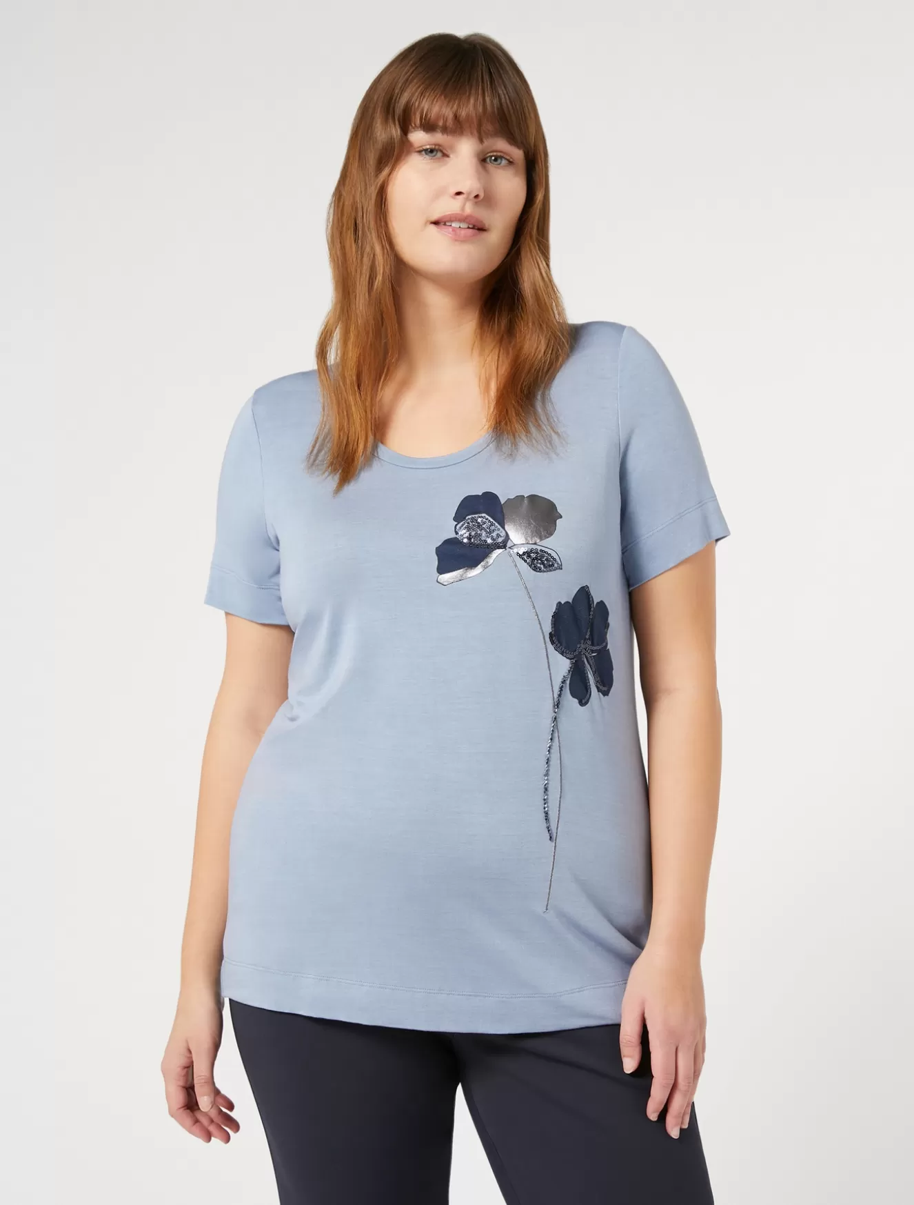 Tops & T-shirts | Tops & T-shirts<Marina Rinaldi T-Shirt aus Jersey mit Stickerei AZURBLAU