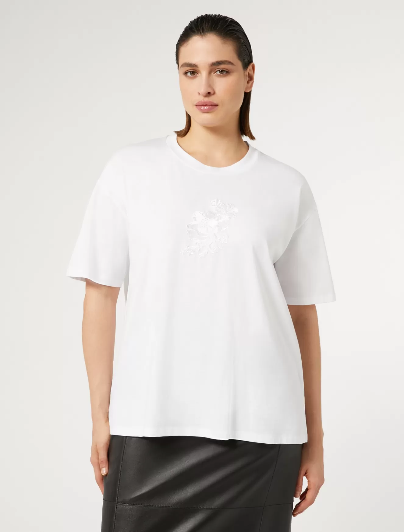 Tops & T-shirts | Tops & T-shirts<Marina Rinaldi T-Shirt aus Jersey mit Stickerei WEISS