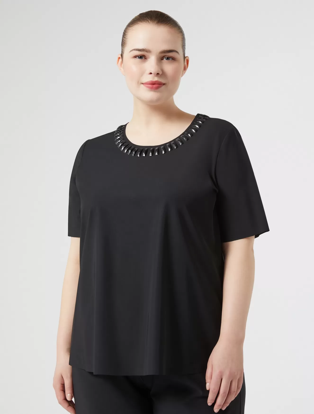 Tops & T-shirts | Tops & T-shirts<Marina Rinaldi T-Shirt aus Jersey mit Stickerei SCHWARZ