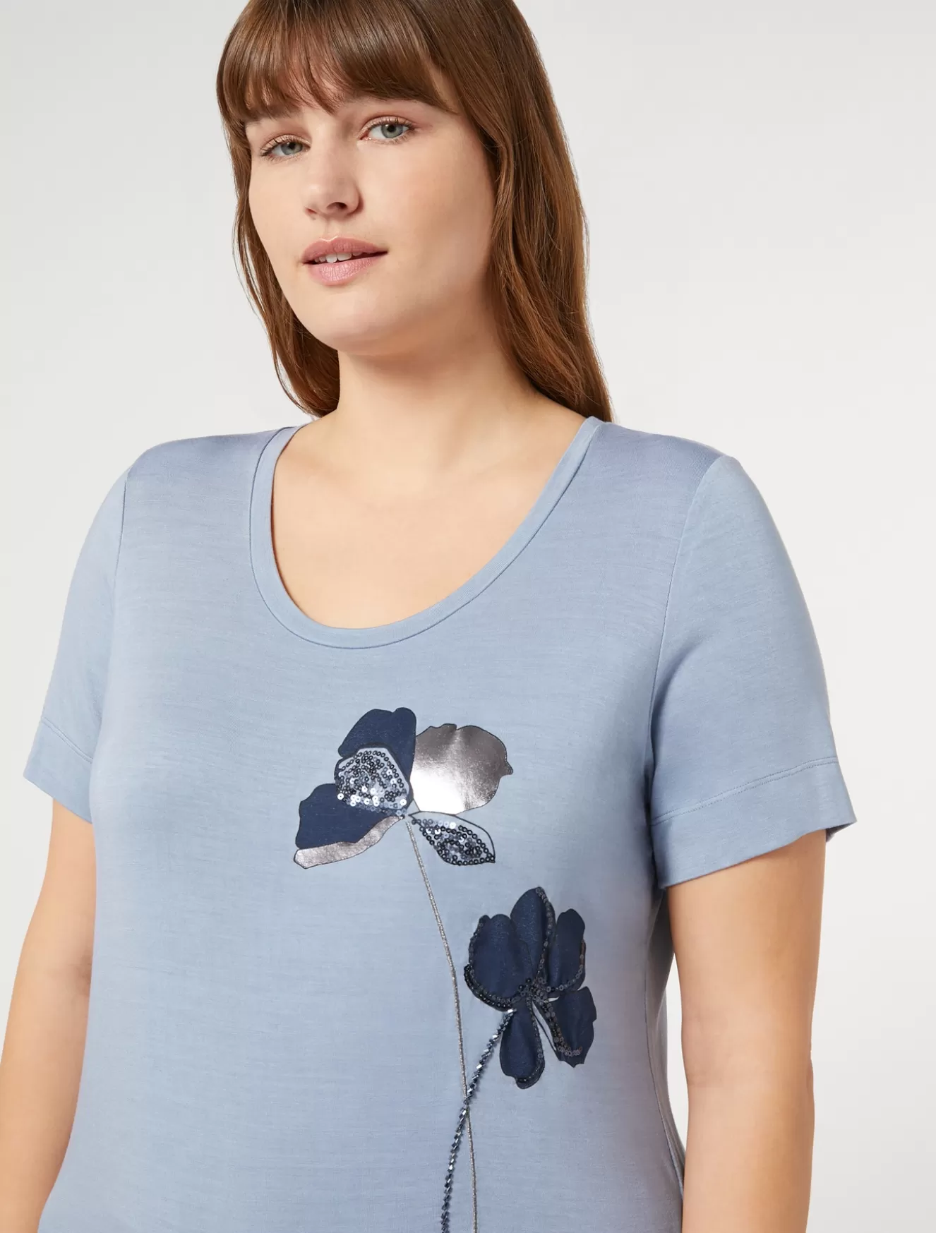 Tops & T-shirts | Tops & T-shirts<Marina Rinaldi T-Shirt aus Jersey mit Stickerei AZURBLAU