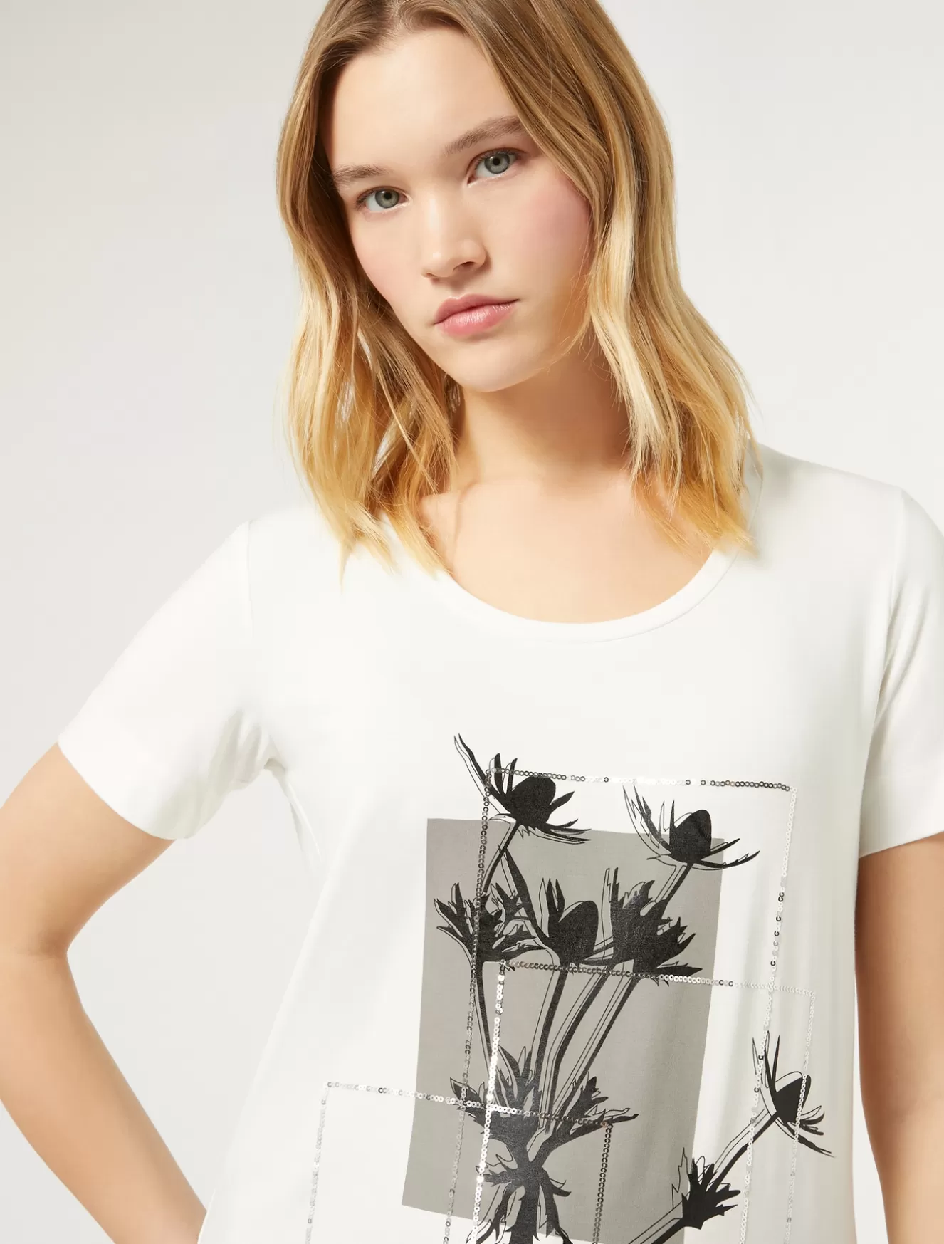 Tops & T-shirts | Tops & T-shirts<Marina Rinaldi T-Shirt aus Jersey mit Stickerei ELFENBEINFARBEN