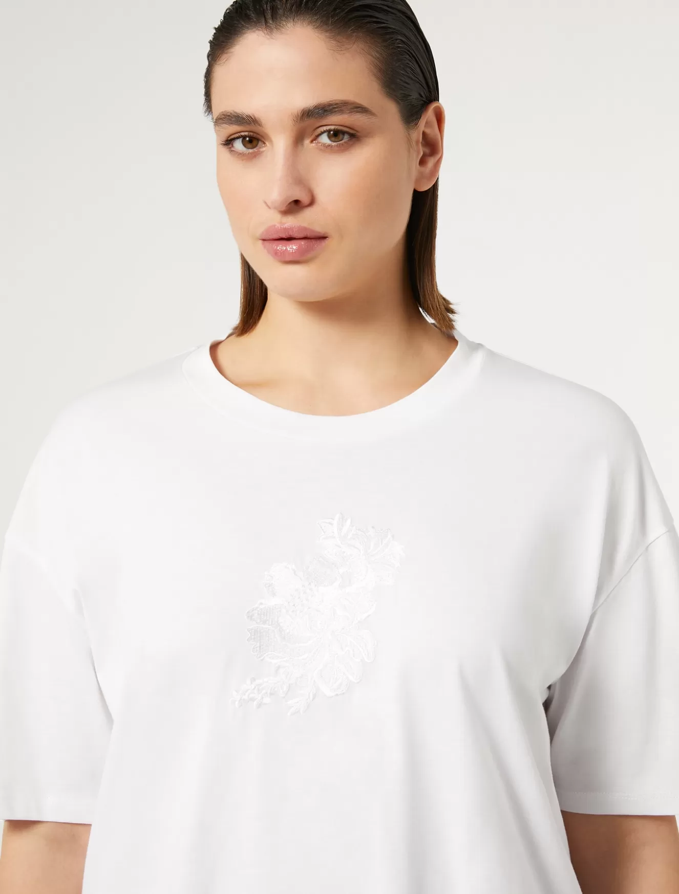 Tops & T-shirts | Tops & T-shirts<Marina Rinaldi T-Shirt aus Jersey mit Stickerei WEISS