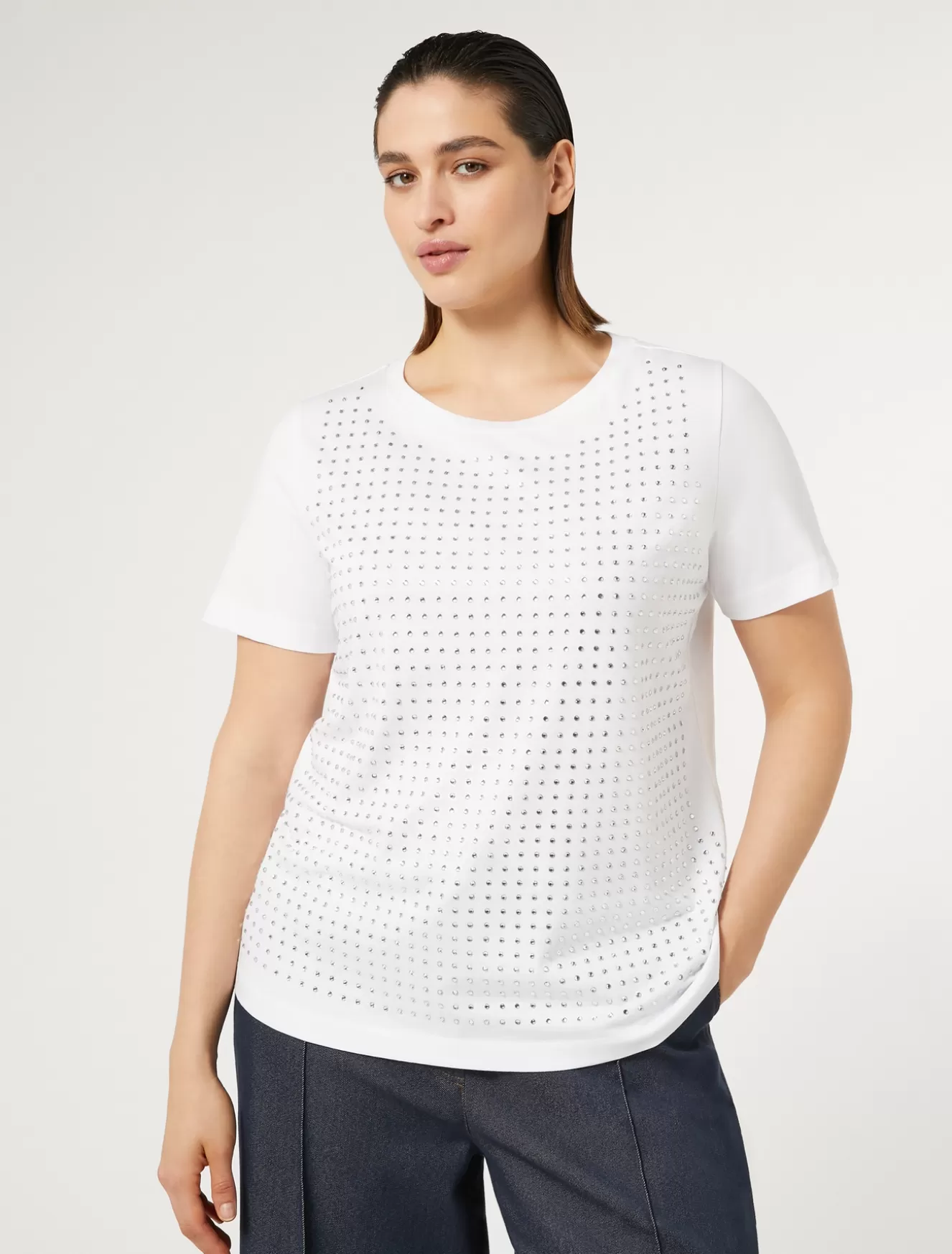 Tops & T-shirts | Tops & T-shirts<Marina Rinaldi T-Shirt aus Jersey mit Strass WEISS