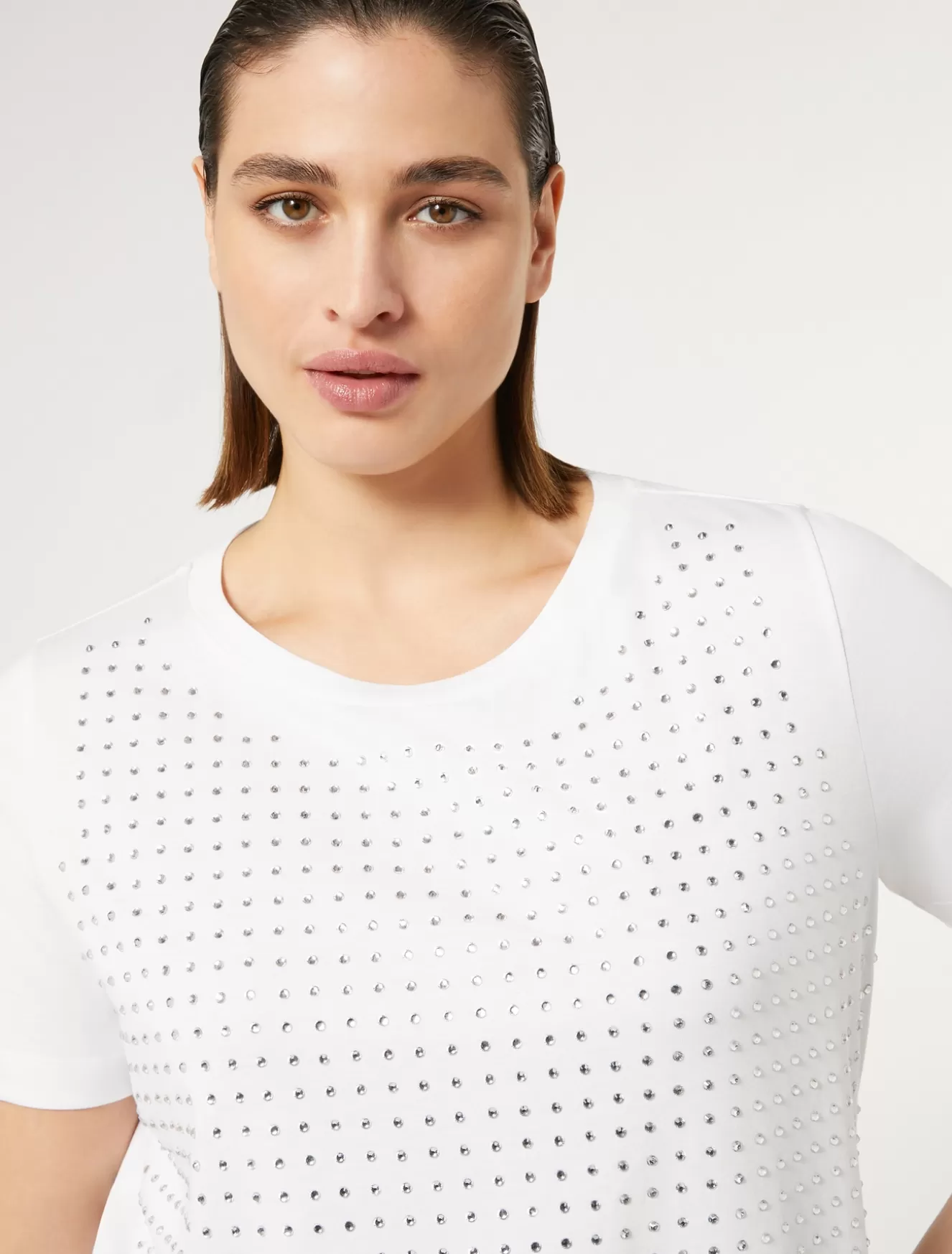 Tops & T-shirts | Tops & T-shirts<Marina Rinaldi T-Shirt aus Jersey mit Strass WEISS