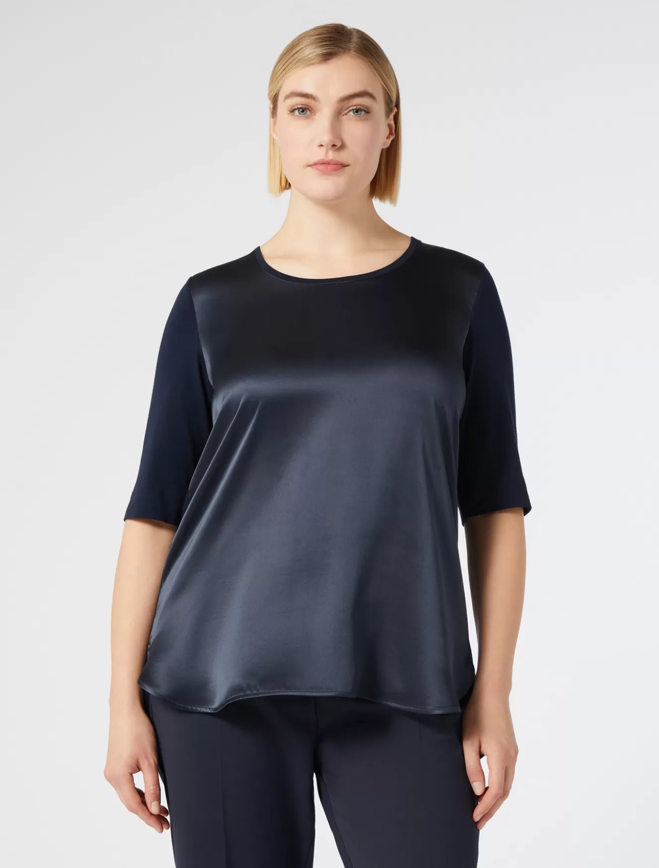 Tops & T-shirts<Marina Rinaldi T-Shirt aus Jersey und Satin NACHTBLAU