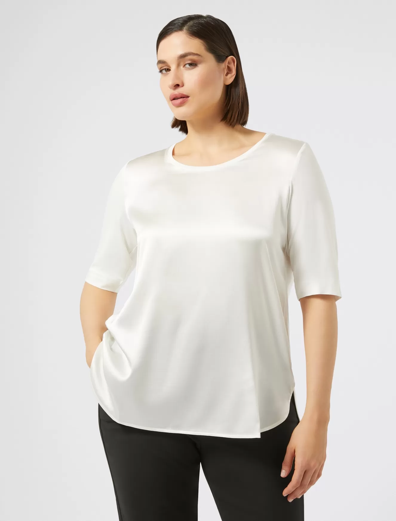 Tops & T-shirts<Marina Rinaldi T-Shirt aus Jersey und Satin ELFENBEINFARBEN