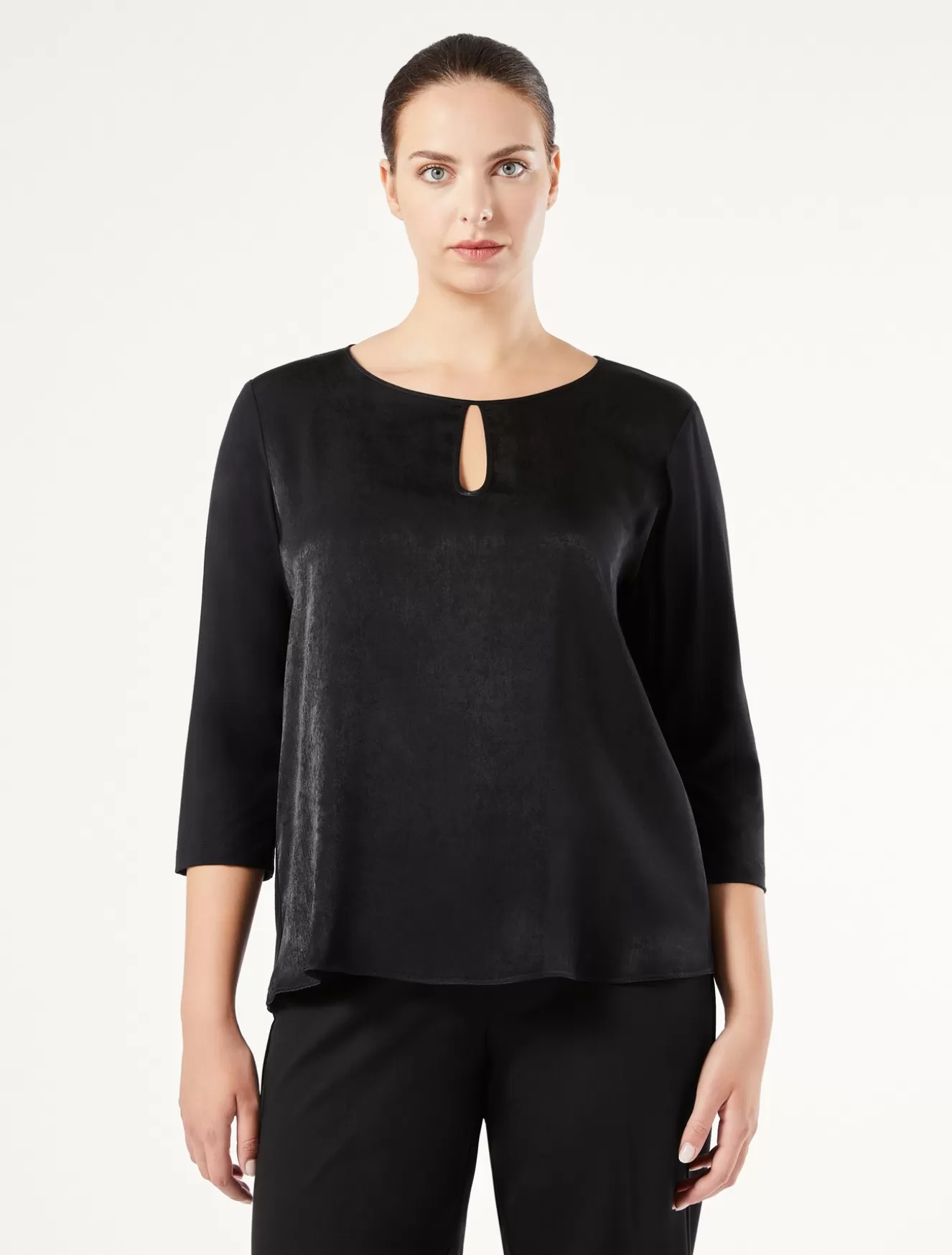 Tops & T-shirts | Tops & T-shirts<Marina Rinaldi T-Shirt aus Viskosejersey und Satin SCHWARZ