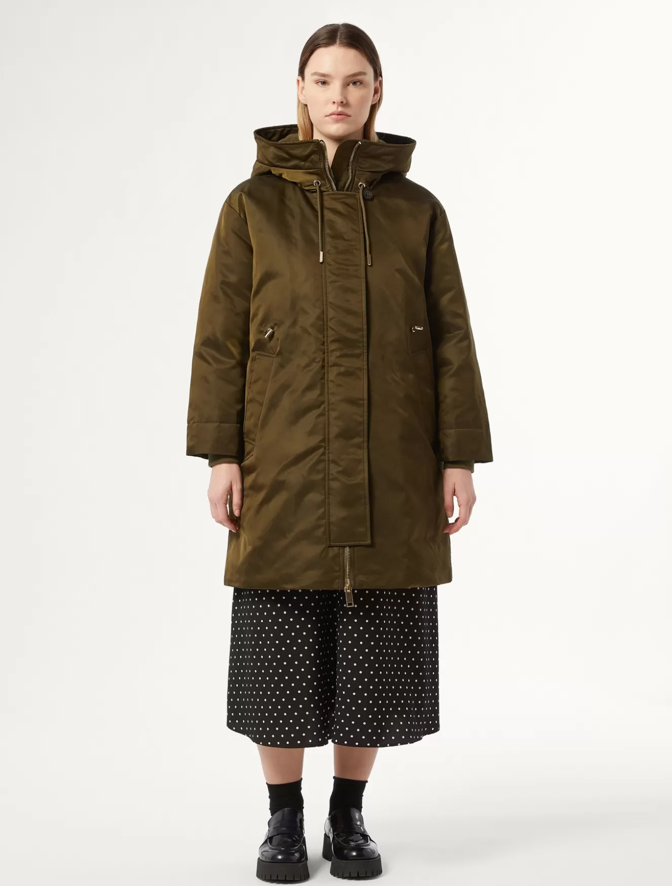 Daunenjacken | Daunenjacken<Marina Rinaldi Wattierter, langer Parka aus Twill OLIVENGRUEN