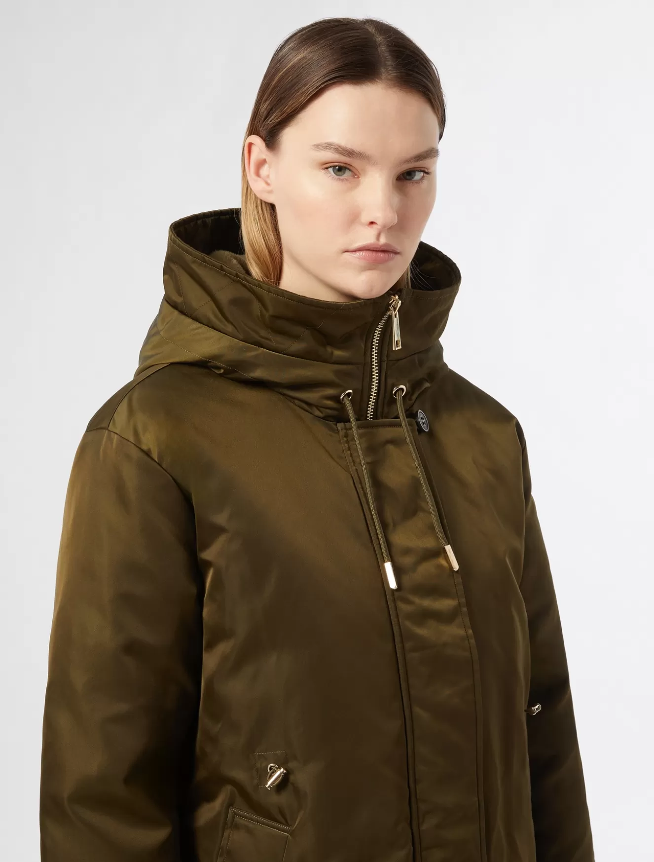 Daunenjacken | Daunenjacken<Marina Rinaldi Wattierter, langer Parka aus Twill OLIVENGRUEN